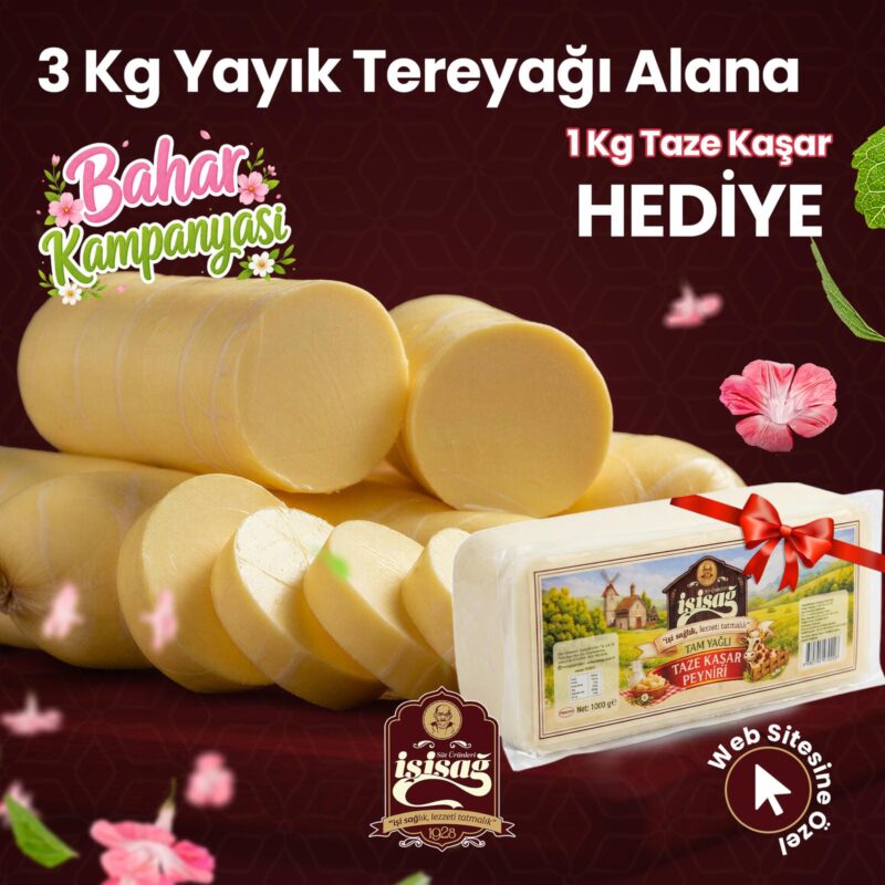 Dövme Yayık Az Tuzlu Bağırsak İnek Tereyağ 3 Kg. (1 Kg. Taze Kaşar Hediye)